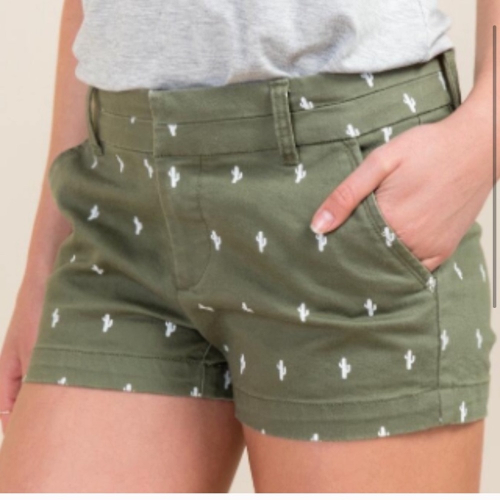 Blue Rain Olive Green Cactus Print Women Shorts